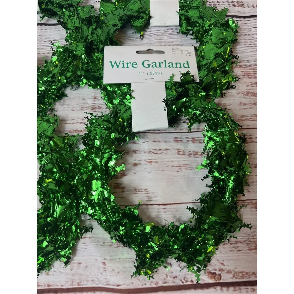 New 4 Green Metallic Wire Christmas Tree Garland 21‎ Feet
